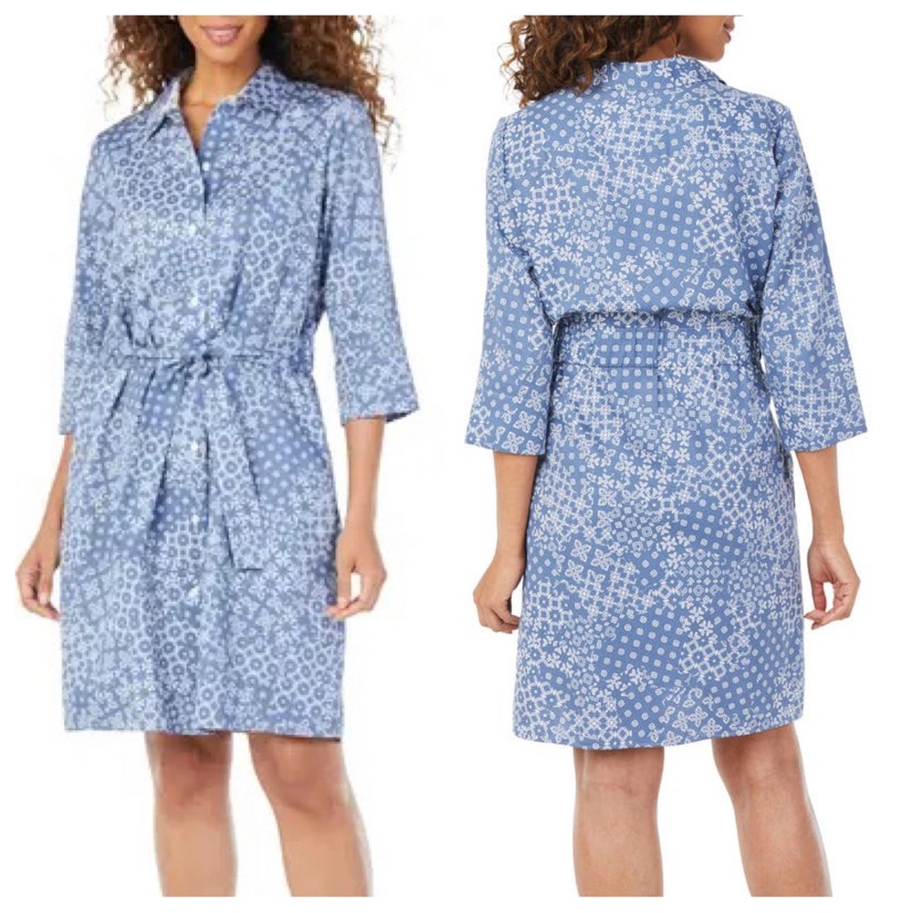 Foxcroft Pax Tile Print Cotton Shirtdress